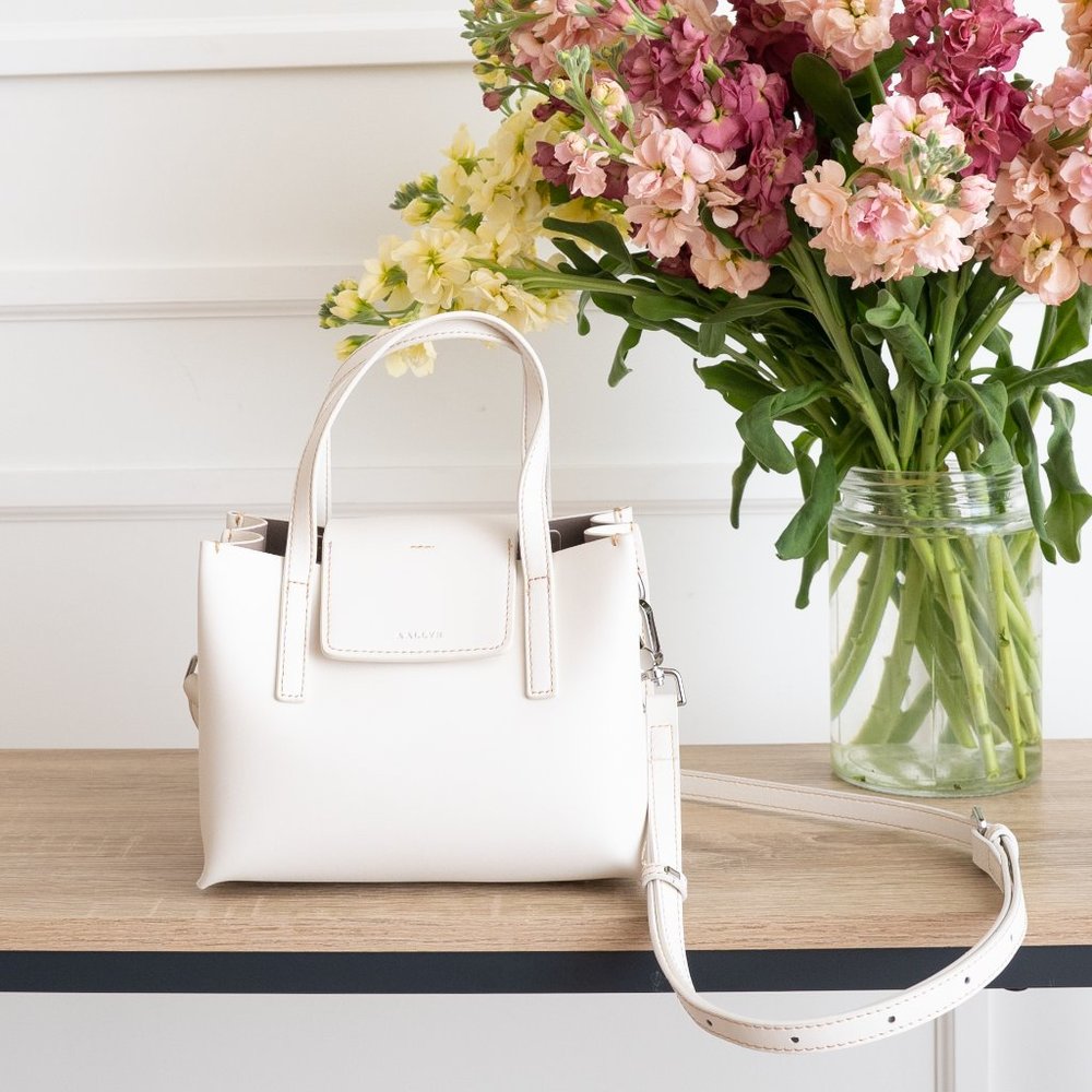 😍 NEW COLOR * Stella Mini Satchel Bag - Genuine Leather - Chalk